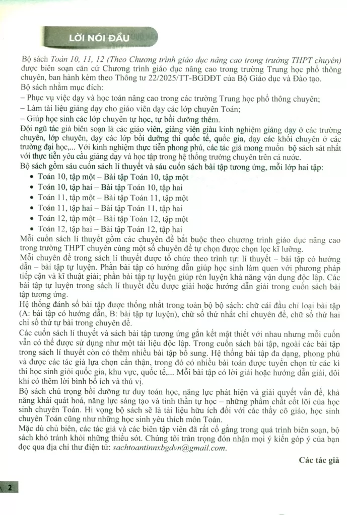 TOÁN 11 - TẬP MỘT (Theo chương trình giáo dục nâng cao trong trường THPT chuyên)